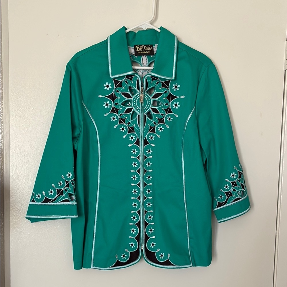 Bob Mackie Turquoise Floral Embroidered Jacket